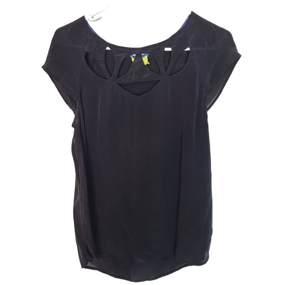 Maeve Anthropologie Womens 6 Black Cut Out Details Short Sleeves Blouse Top